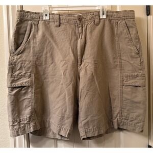 Island Shores Men's Linen Blend Cargo Shorts Khaki Tan Size 44 Drawstring Waist